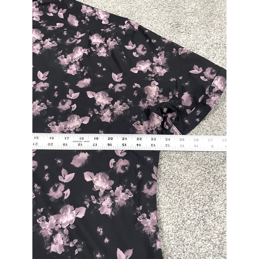 7 Diamonds Shirt Mens XL Button Down Short Sleeve Floral 4 Way Stretch Black Top - Picture 7 of 8